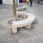 Limestone benches installation to front square at West Hampstead for Ballymore